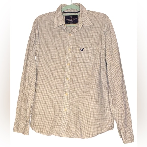 American Eagle Outfitters Men's White Checkered Shirt - Picture 1 of 8